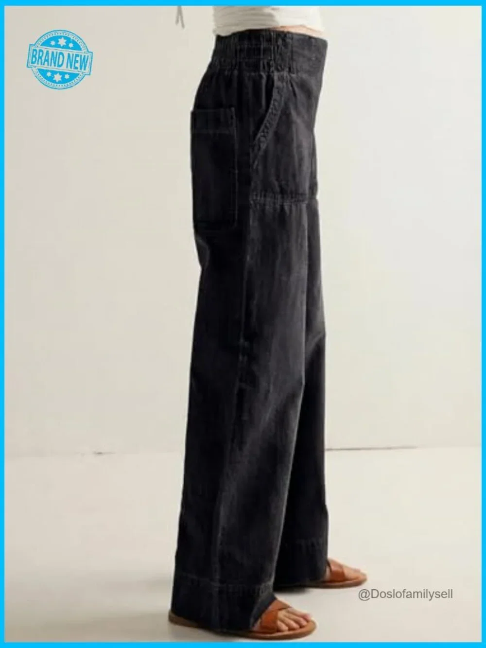 Wide Leg Baggy Jeans Elastic Waist Pull On Denim Pants Trendy Y2k Low Mid Rise
